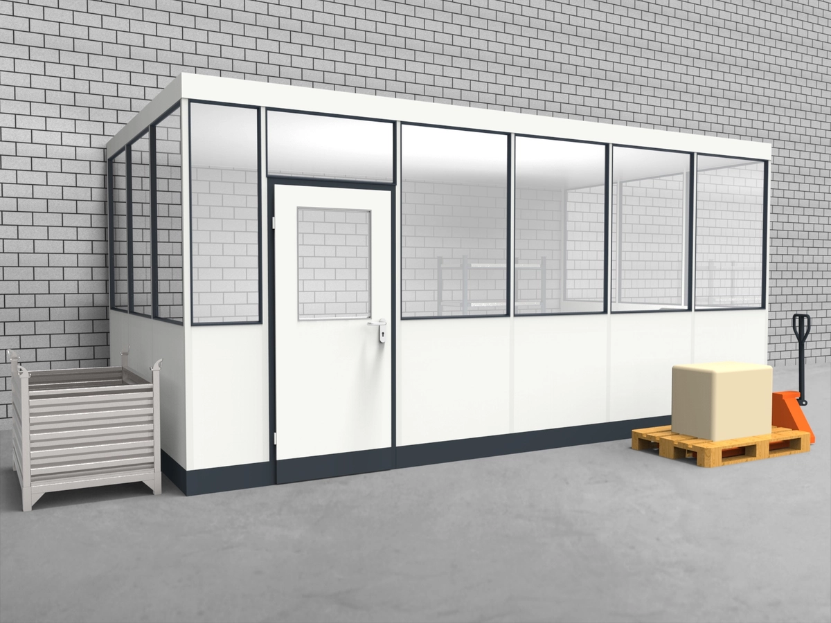Aussenansicht für Hallenbüro 3-seitig 5,50 x 3,00 m System RS 45 von Becker Raumsysteme - Artikel HB3-5530