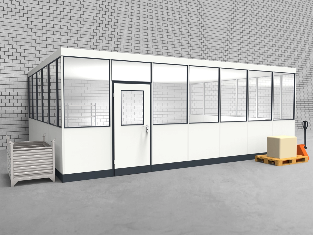 Aussenansicht für Hallenbüro 3-seitig 7,00 x 5,50 m System RS 45 von Becker Raumsysteme - Artikel HB3-7055