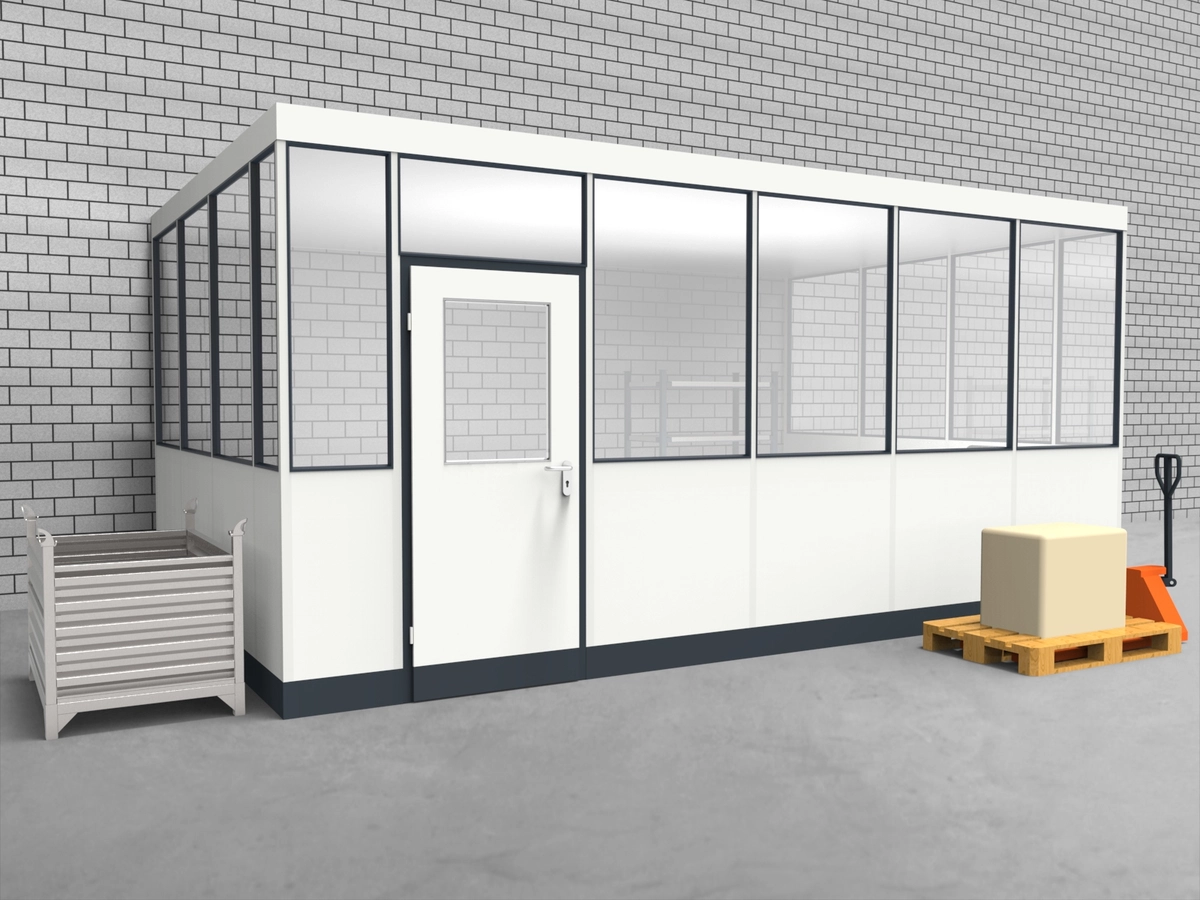 Aussenansicht für Hallenbüro 3-seitig 5,50 x 3,50 m System RS 45 von Becker Raumsysteme - Artikel HB3-5535