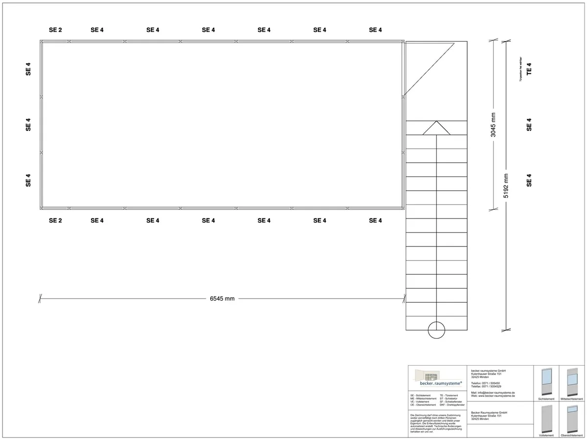 Wandanschluss für Stellwand 4-seitig 7,50 x 4,50 m System RS 45 von Becker Raumsysteme - Artikel SW4-7545