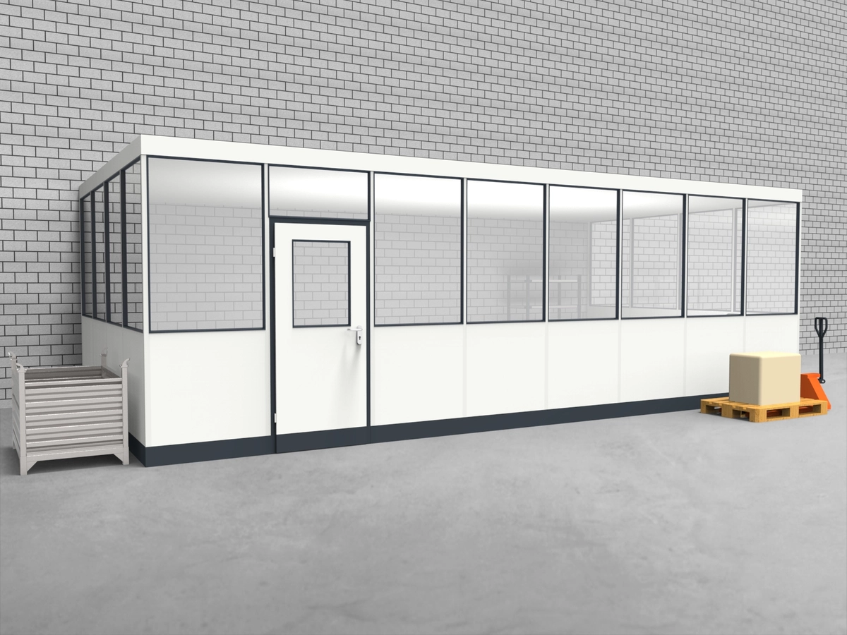 Aussenansicht für Hallenbüro 3-seitig 8,00 x 4,00 m System RS 45 von Becker Raumsysteme - Artikel HB3-8040