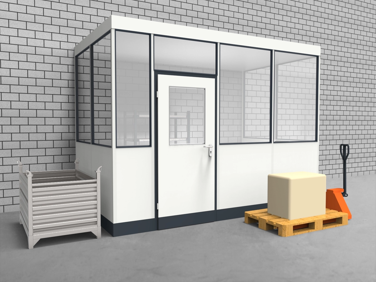 Aussenansicht für Hallenbüro 3-seitig 3,50 x 2,00 m System RS 45 von Becker Raumsysteme - Artikel HB3-3520