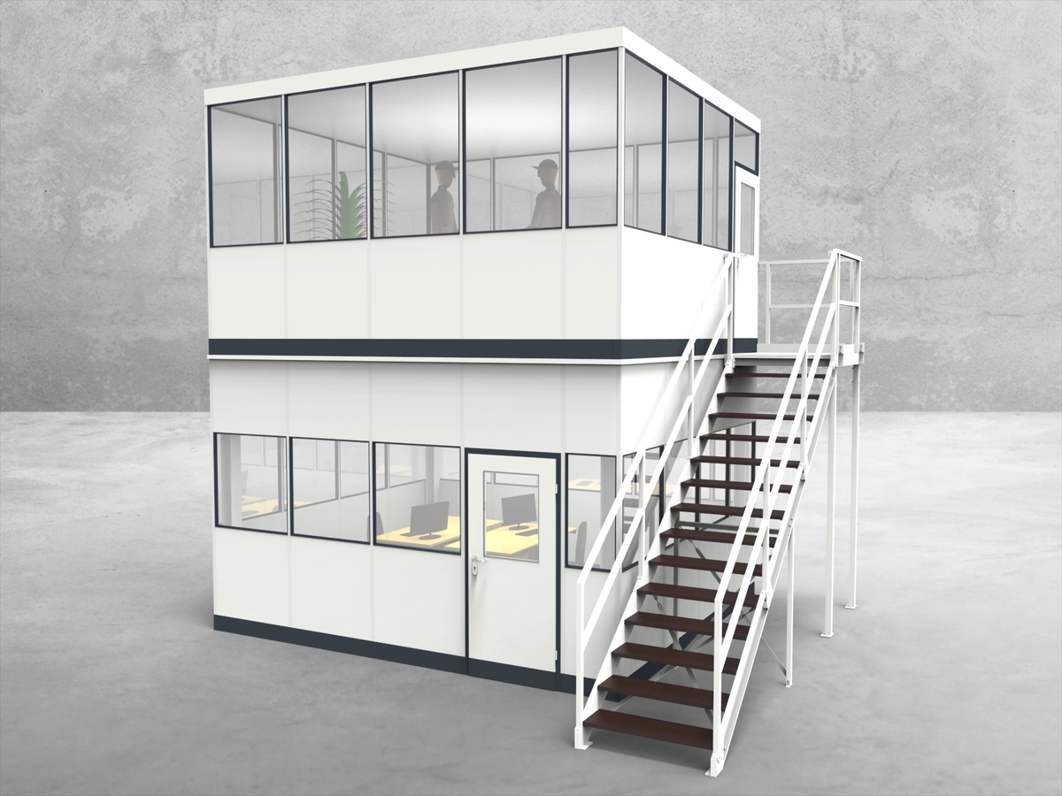 Aussenansicht für Hallenbüro als Doppelstock 4-seitig 4,50 x 4,00 m System RS 45 von Becker Raumsysteme - Artikel HD4-4540