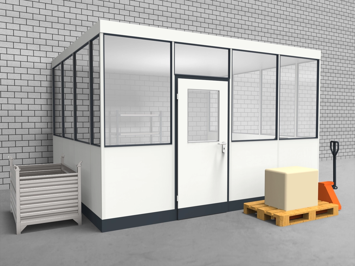 Aussenansicht für Hallenbüro 3-seitig 4,00 x 3,50 m System RS 45 von Becker Raumsysteme - Artikel HB3-4035