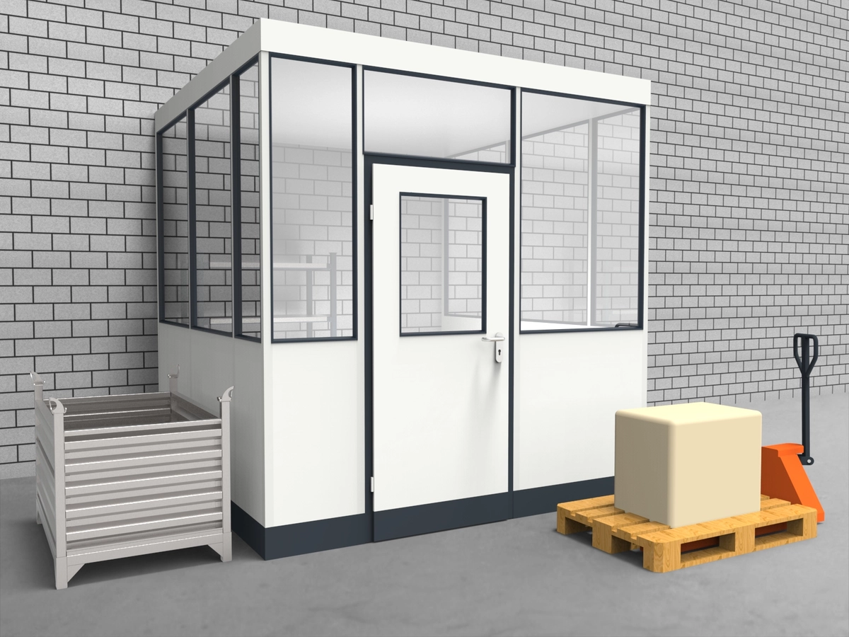 Aussenansicht für Hallenbüro 3-seitig 2,50 x 2,50 m System RS 45 von Becker Raumsysteme - Artikel HB3-2525