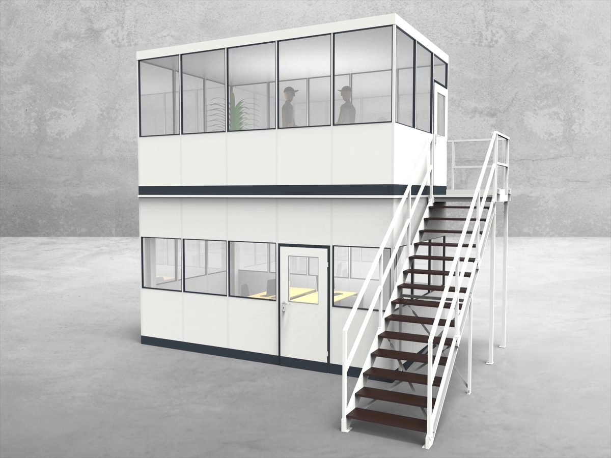 Aussenansicht für Hallenbüro als Doppelstock 4-seitig 5,00 x 3,00 m System RS 45 von Becker Raumsysteme - Artikel HD4-5030