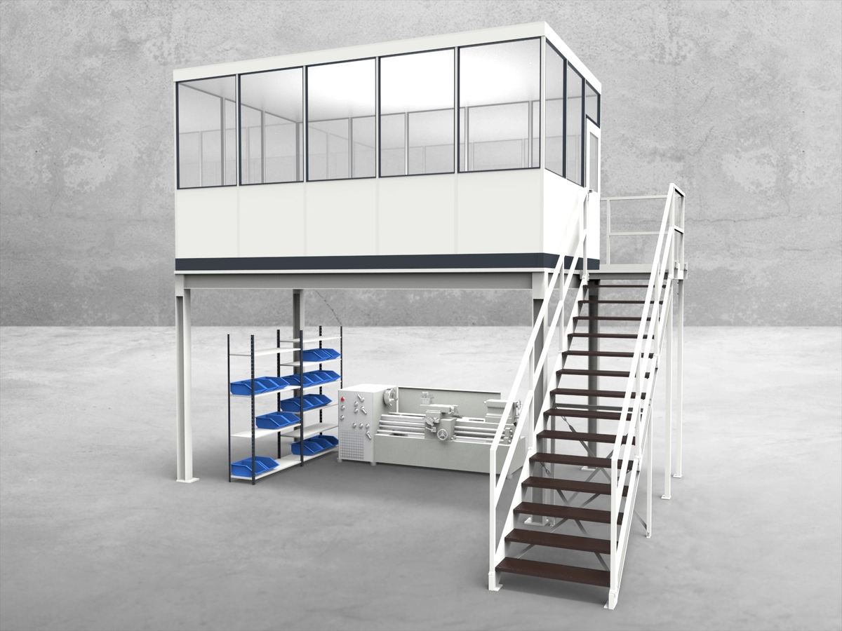 Aussenansicht für Hallenbüro auf Stahlbau 4-seitig 5,00 x 3,00 m System RS 45 von Becker Raumsysteme - Artikel HS4-5030