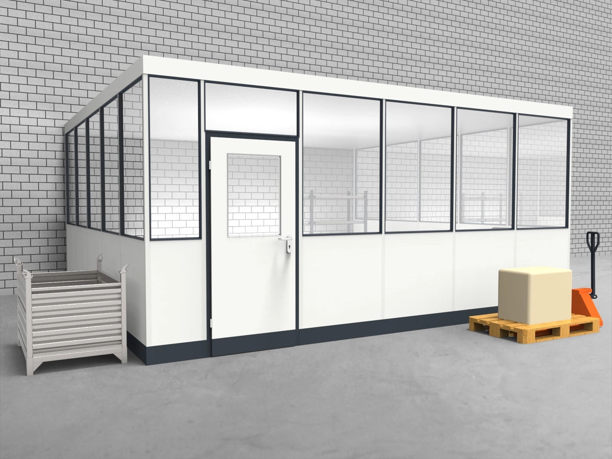 Aussenansicht für Hallenbüro 3-seitig 5,50 x 5,00 m System RS 45 von Becker Raumsysteme - Artikel HB3-5550