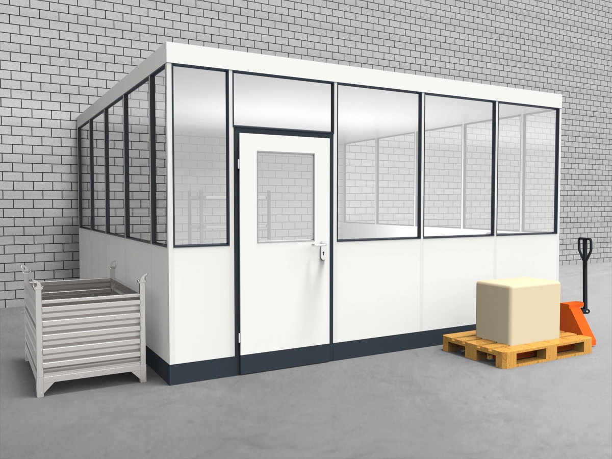 Aussenansicht für Hallenbüro 3-seitig 4,50 x 4,50 m System RS 45 von Becker Raumsysteme - Artikel HB3-4545