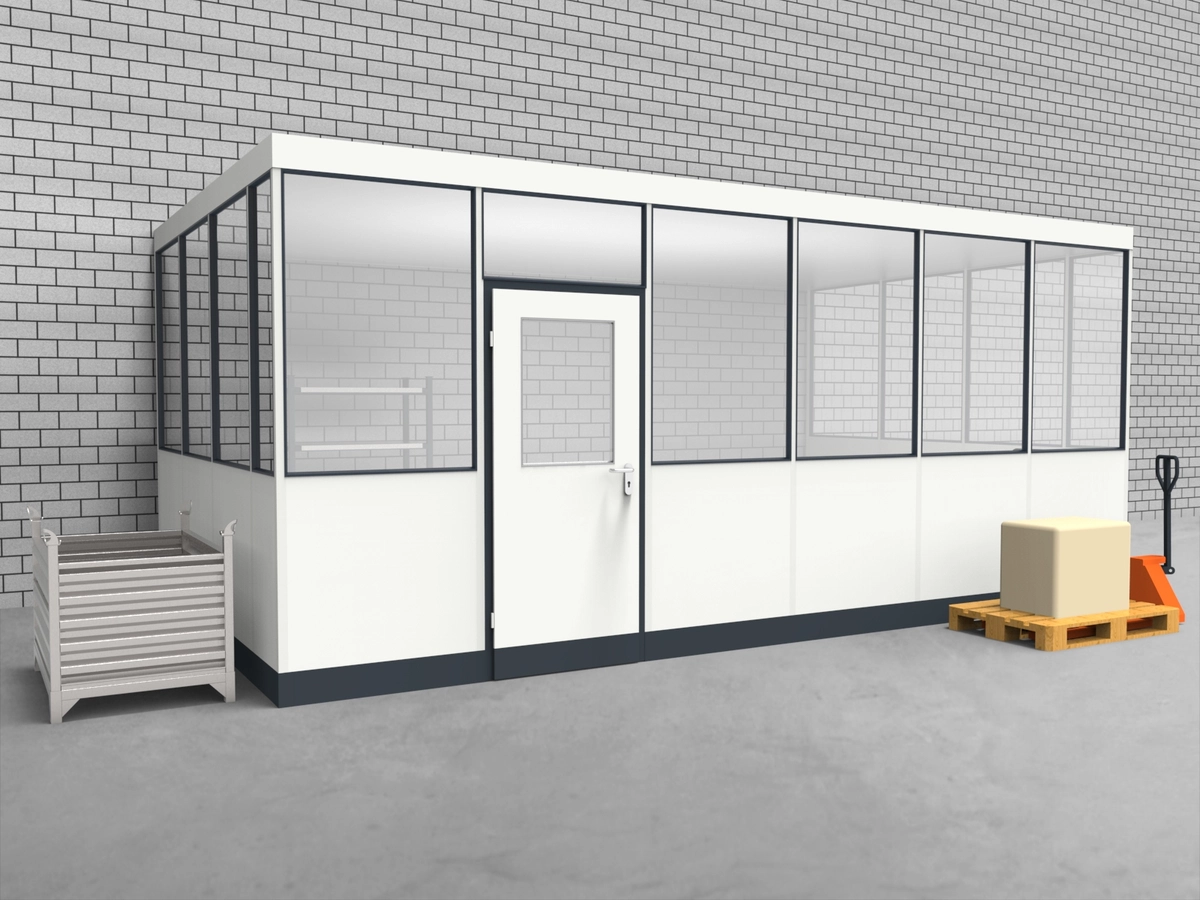 Aussenansicht für Hallenbüro 3-seitig 6,00 x 3,50 m System RS 45 von Becker Raumsysteme - Artikel HB3-6035