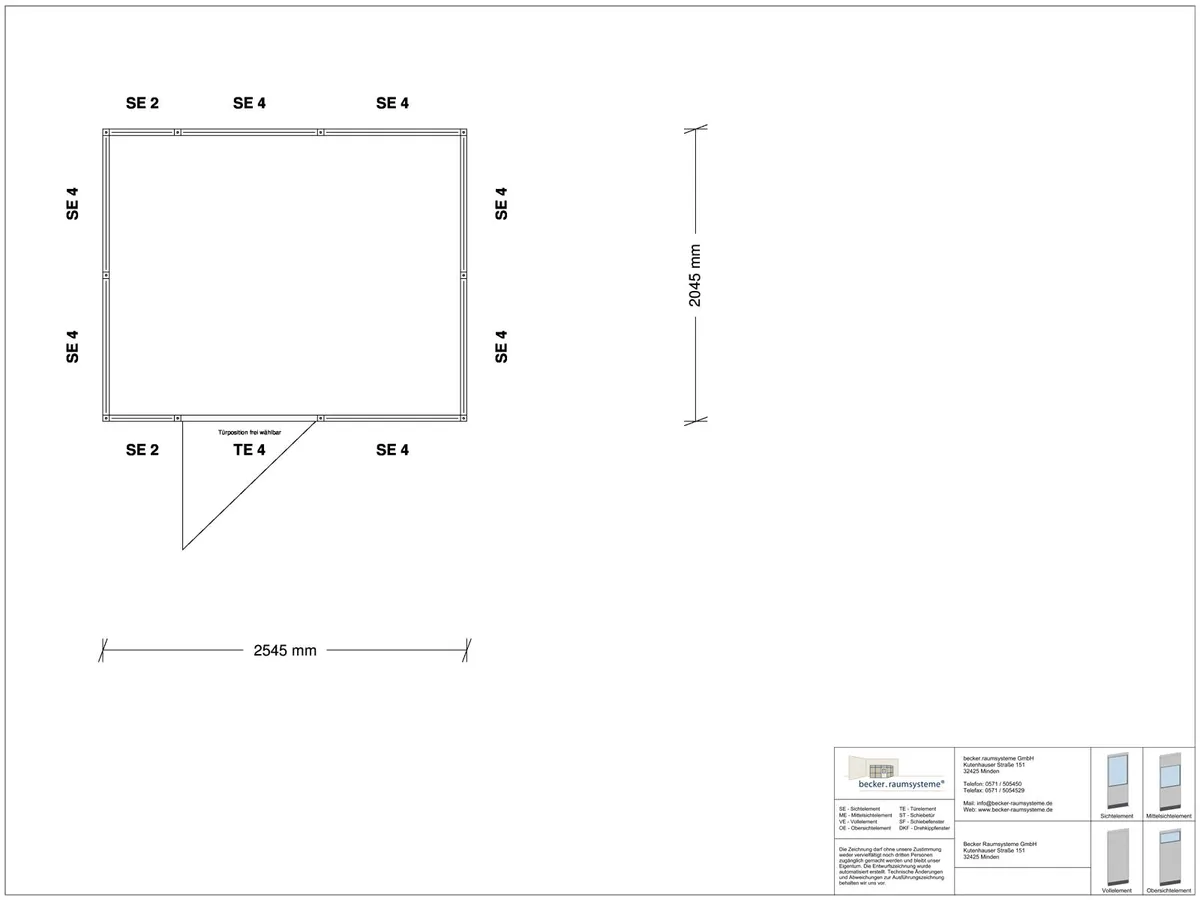 Zeichnung für M System RS 45 von Becker Raumsysteme - Artikel HM4-2520