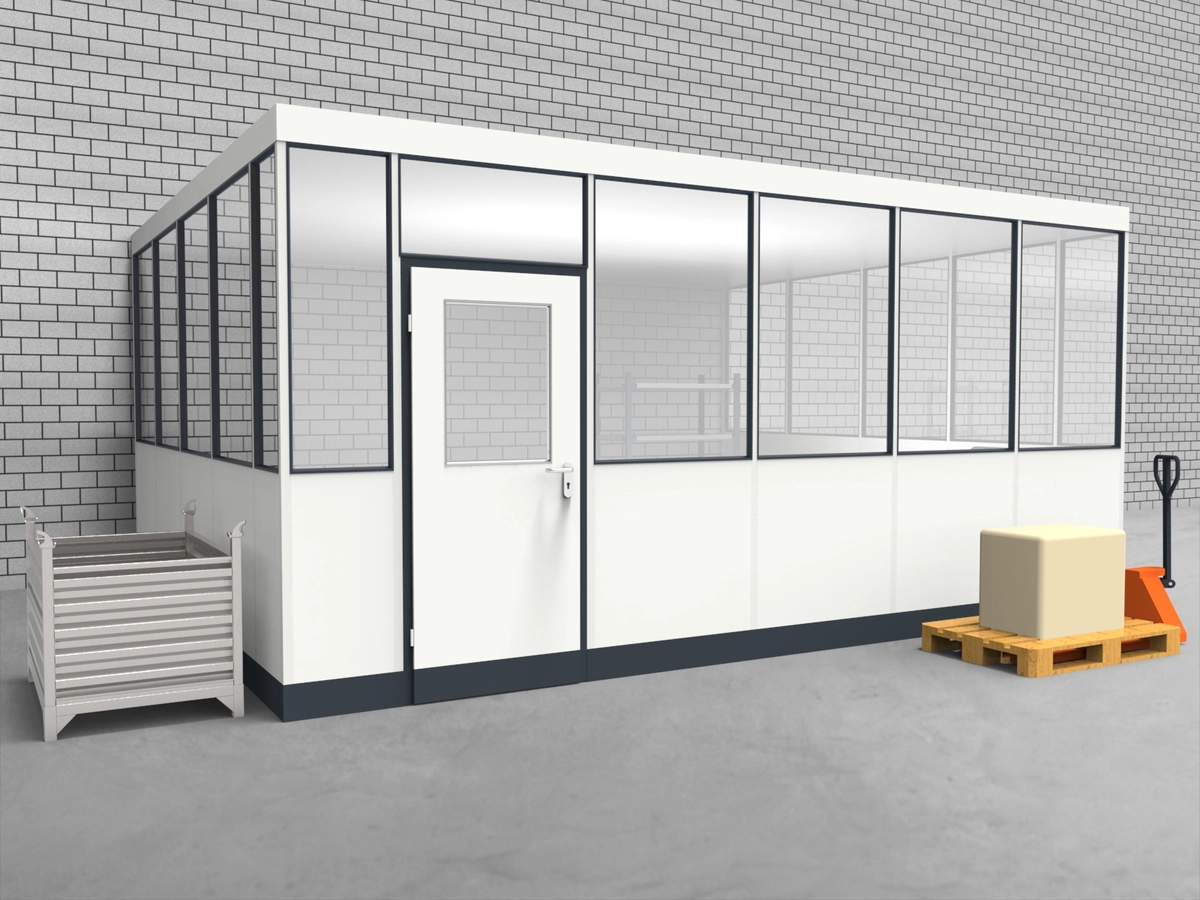 Aussenansicht für Hallenbüro 3-seitig 5,50 x 4,50 m System RS 45 von Becker Raumsysteme - Artikel HB3-5545