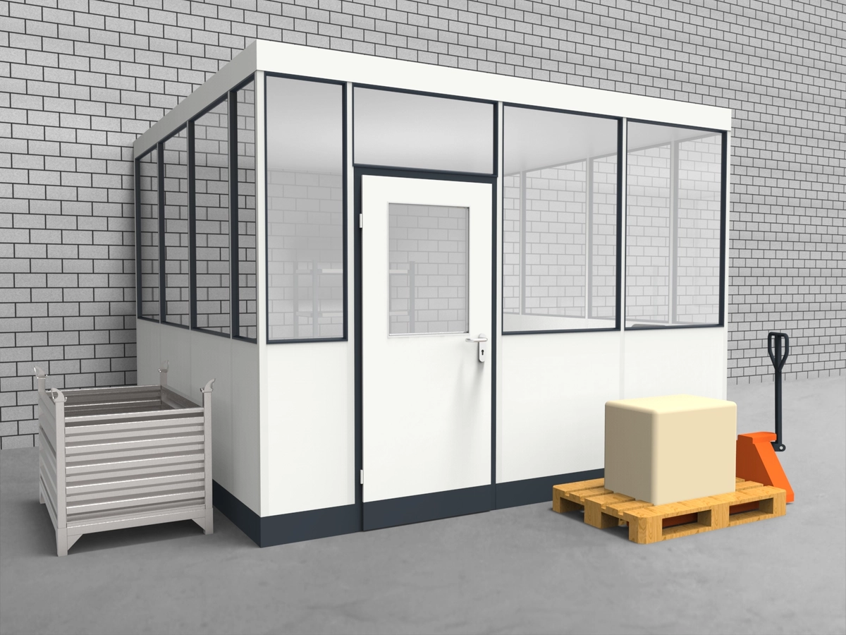 Aussenansicht für Hallenbüro 3-seitig 3,50 x 3,50 m System RS 45 von Becker Raumsysteme - Artikel HB3-3535