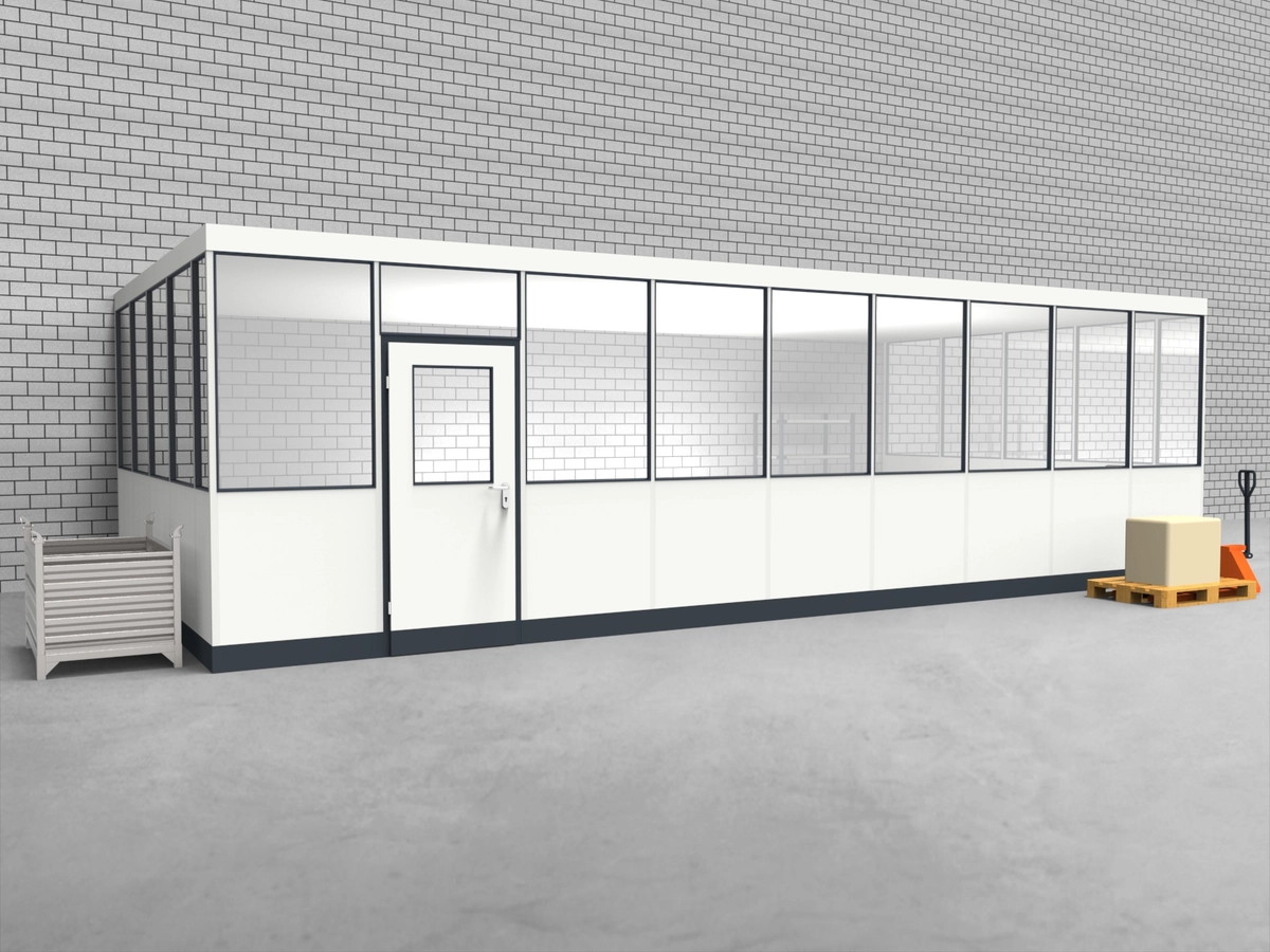 Aussenansicht für Hallenbüro 3-seitig 9,00 x 4,50 m System RS 45 von Becker Raumsysteme - Artikel HB3-9045