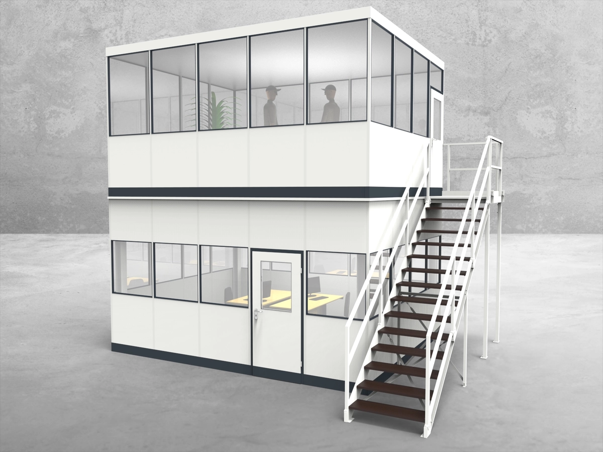 Aussenansicht für Hallenbüro als Doppelstock 4-seitig 5,00 x 4,00 m System RS 45 von Becker Raumsysteme - Artikel HD4-5040