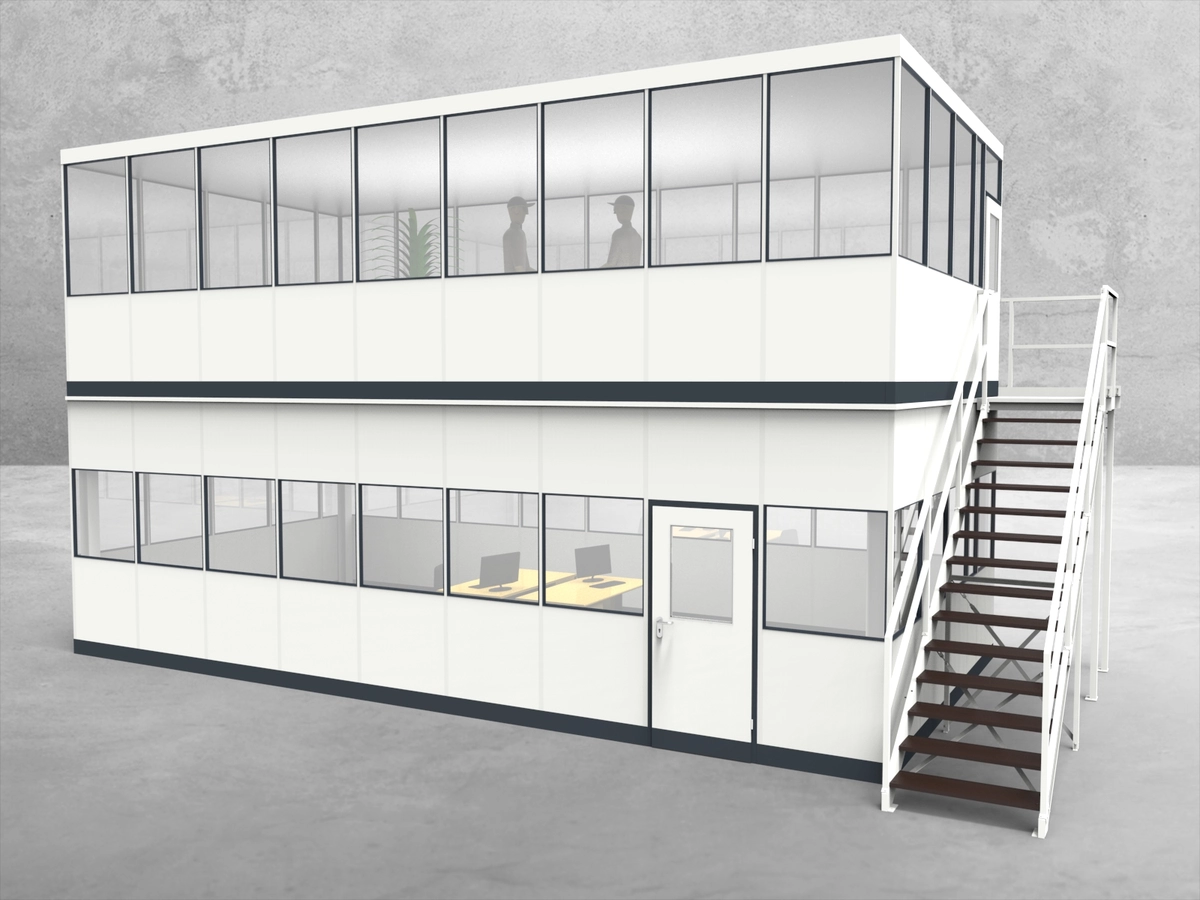 Aussenansicht für Hallenbüro als Doppelstock 4-seitig 9,00 x 4,50 m System RS 45 von Becker Raumsysteme - Artikel HD4-9045