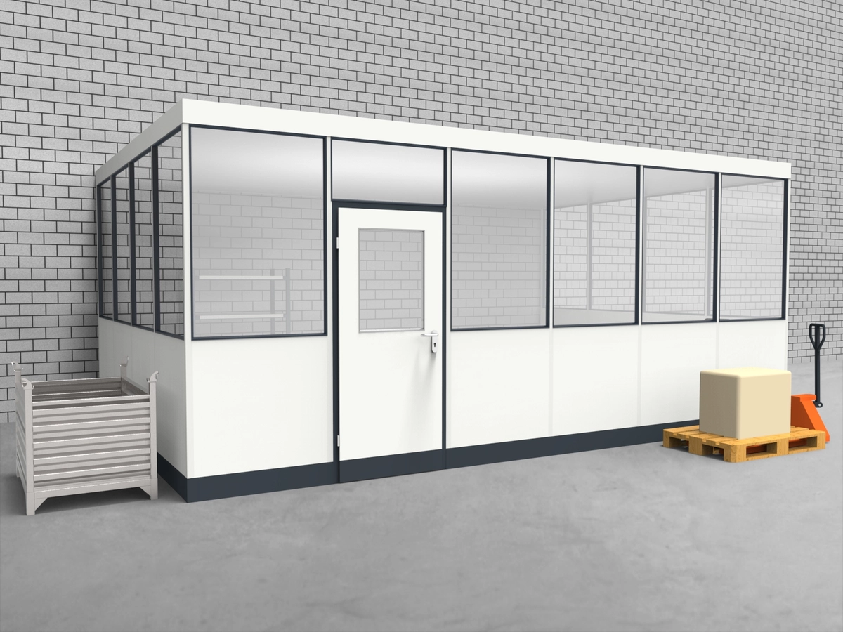 Aussenansicht für Hallenbüro 3-seitig 6,00 x 4,00 m System RS 45 von Becker Raumsysteme - Artikel HB3-6040