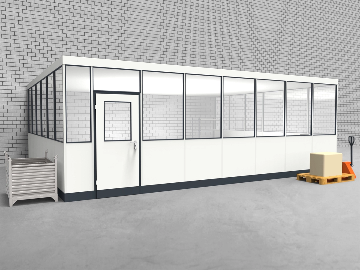 Aussenansicht für Hallenbüro 3-seitig 8,00 x 4,50 m System RS 45 von Becker Raumsysteme - Artikel HB3-8045