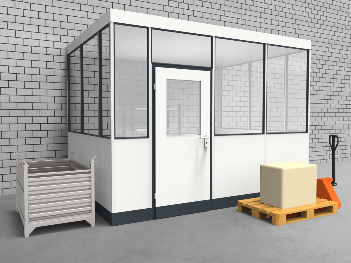 Aussenansicht für Hallenbüro 3-seitig 3,50 x 2,50 m System RS 45 von Becker Raumsysteme - Artikel HB3-3525