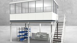 Aussenansicht für Hallenbüro auf Stahlbau 4-seitig 6,00 x 4,00 m System RS 45 von Becker Raumsysteme - Artikel HS4-6040
