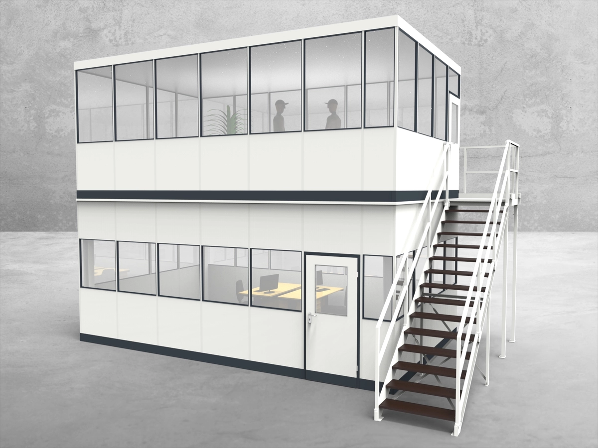 Aussenansicht für Hallenbüro als Doppelstock 4-seitig 6,50 x 4,00 m System RS 45 von Becker Raumsysteme - Artikel HD4-6540