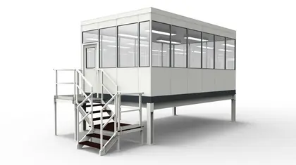 Meisterbüro, Lagerbüro aus vorgefertigten Bauteilen Meisterbüro, Lagerbüro für die Industrie aus modularen Bauteilen in einer Lagerhalle
