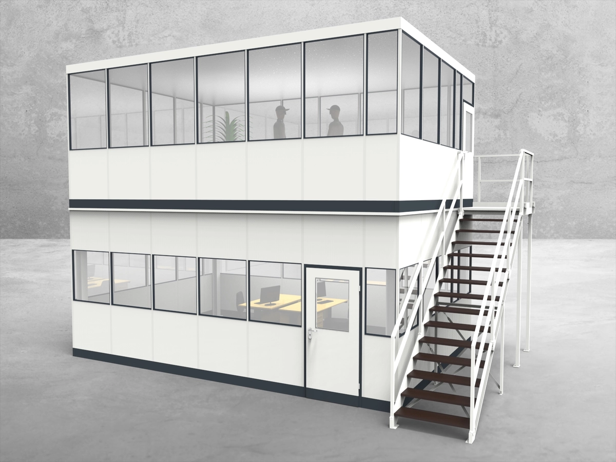 Aussenansicht für Hallenbüro als Doppelstock 4-seitig 6,50 x 4,50 m System RS 45 von Becker Raumsysteme - Artikel HD4-6545