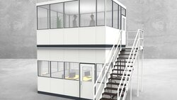Aussenansicht für Hallenbüro als Doppelstock 4-seitig 4,50 x 3,50 m System RS 45 von Becker Raumsysteme - Artikel HD4-4535