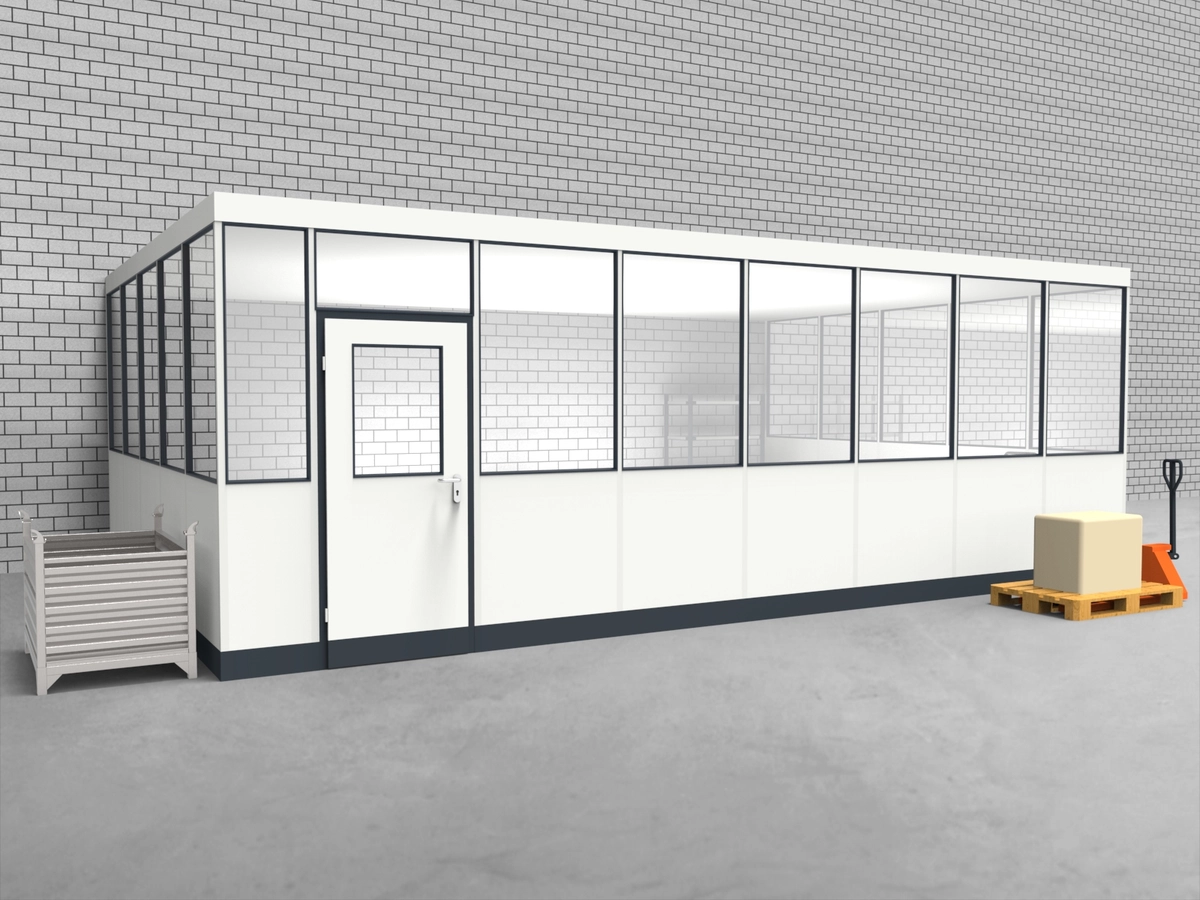 Aussenansicht für Hallenbüro 3-seitig 7,50 x 5,00 m System RS 45 von Becker Raumsysteme - Artikel HB3-7550