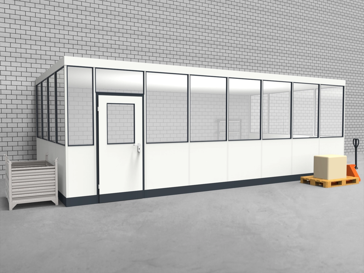 Aussenansicht für Hallenbüro 3-seitig 7,50 x 4,00 m System RS 45 von Becker Raumsysteme - Artikel HB3-7540