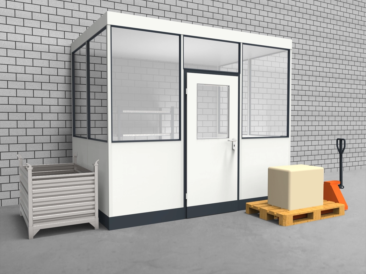 Aussenansicht für Hallenbüro 3-seitig 3,00 x 2,00 m System RS 45 von Becker Raumsysteme - Artikel HB3-3020