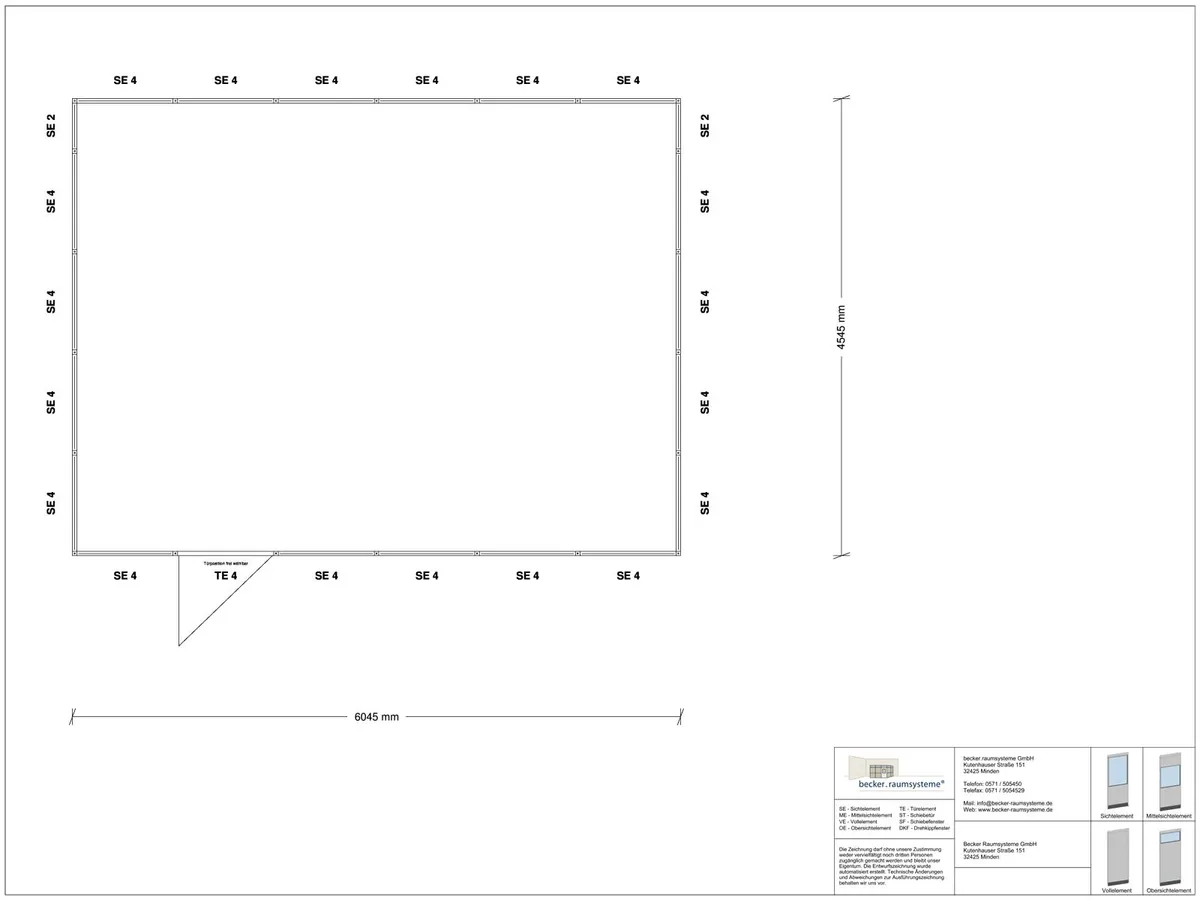 Zeichnung für Stellwand 4-seitig 6,00 x 4,50 m System RS 45 von Becker Raumsysteme - Artikel SW4-6045