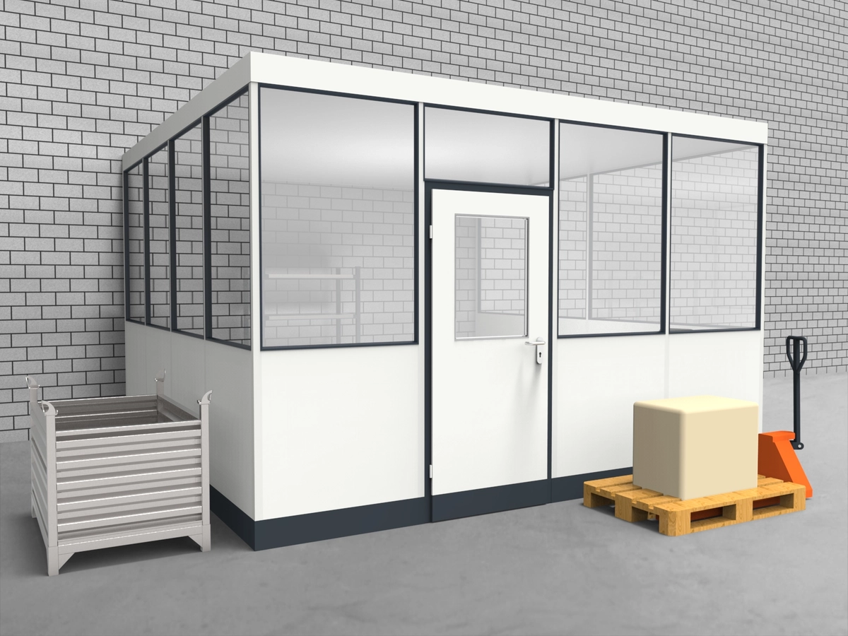 Aussenansicht für Hallenbüro 3-seitig 4,00 x 4,00 m System RS 45 von Becker Raumsysteme - Artikel HB3-4040