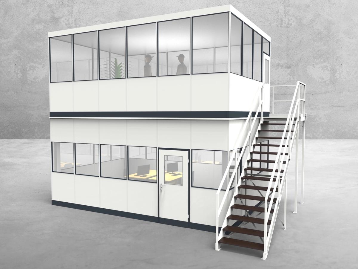 Aussenansicht für Hallenbüro als Doppelstock 4-seitig 6,00 x 4,00 m System RS 45 von Becker Raumsysteme - Artikel HD4-6040