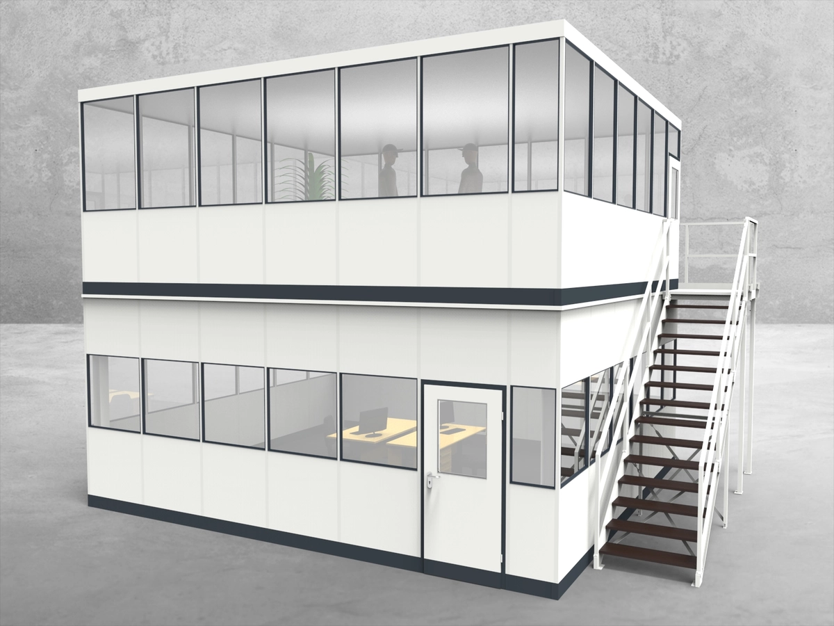 Zeichnung für Hallenbüro als Doppelstock 4-seitig 6,50 x 5,50 m System RS 45 von Becker Raumsysteme - Artikel HD4-6555