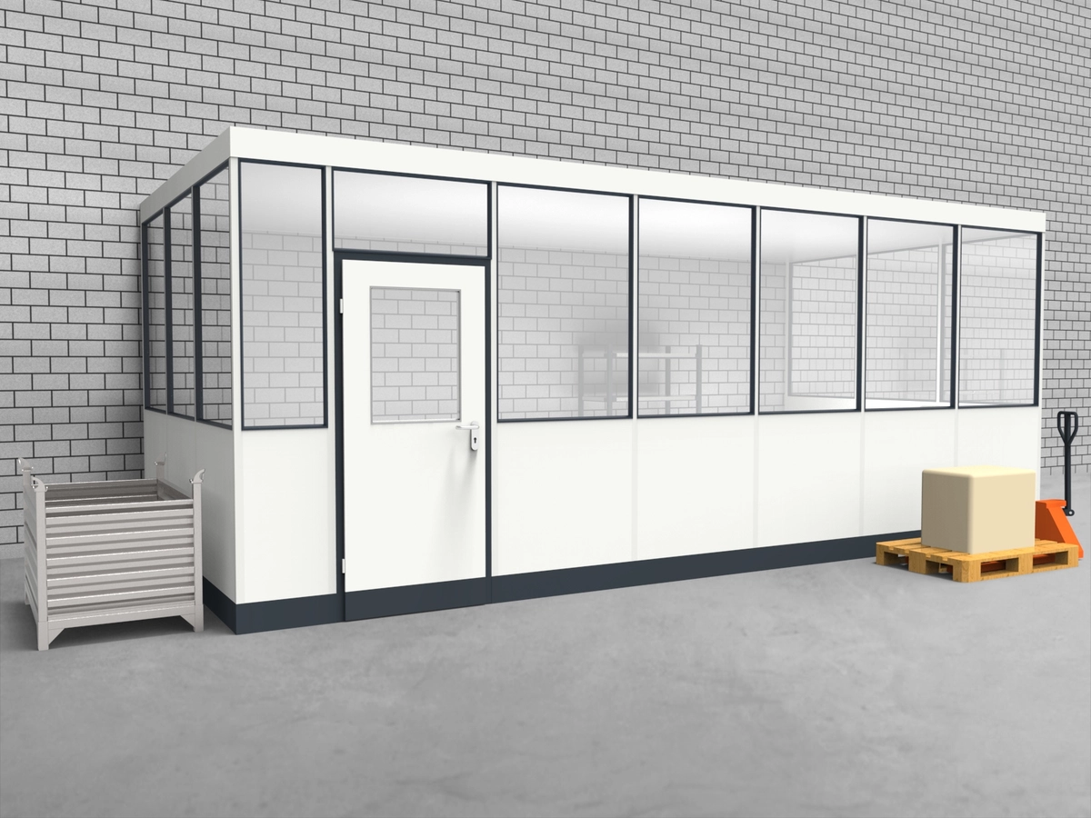 Aussenansicht für Hallenbüro 3-seitig 6,50 x 3,00 m System RS 45 von Becker Raumsysteme - Artikel HB3-6530