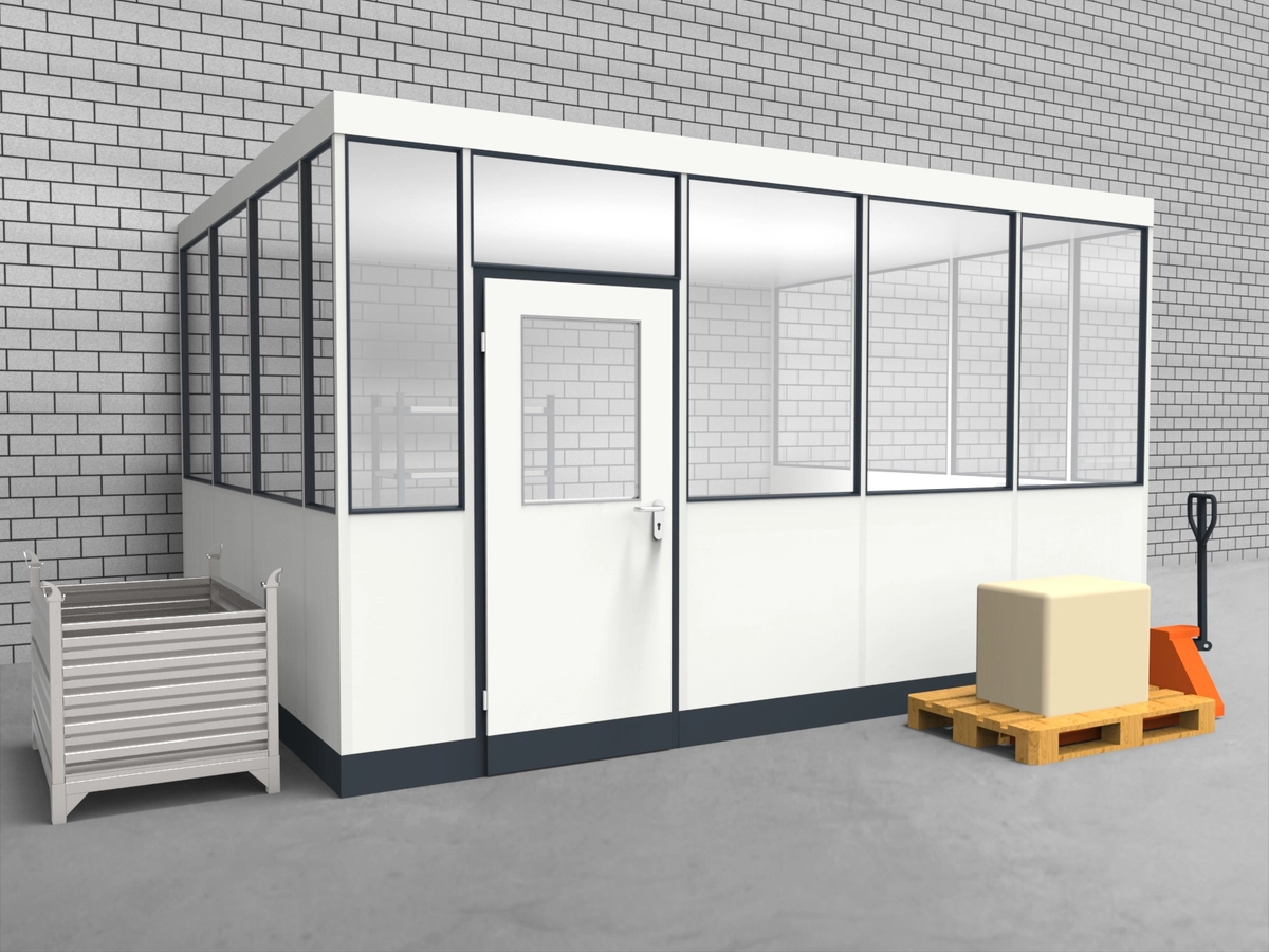 Aussenansicht für Hallenbüro 3-seitig 4,50 x 3,50 m System RS 45 von Becker Raumsysteme - Artikel HB3-4535