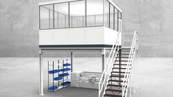 Aussenansicht für Hallenbüro auf Stahlbau 4-seitig 4,00 x 4,00 m System RS 45 von Becker Raumsysteme - Artikel HS4-4040