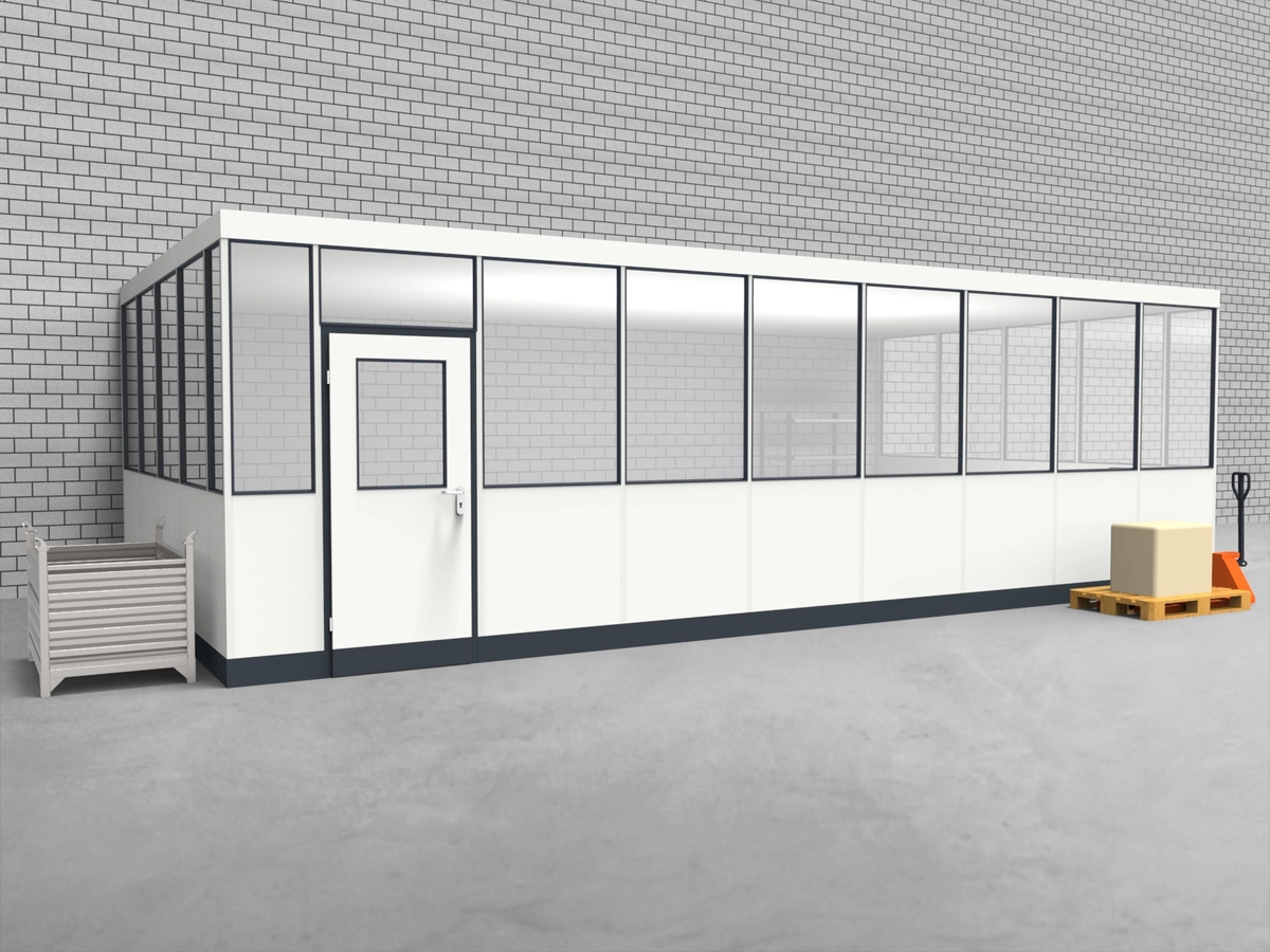 Aussenansicht für Hallenbüro 3-seitig 8,50 x 4,50 m System RS 45 von Becker Raumsysteme - Artikel HB3-8545