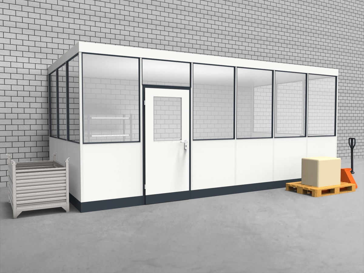 Aussenansicht für Hallenbüro 3-seitig 4,00 x 3,00 m System RS 45 von Becker Raumsysteme - Artikel HB3-4030