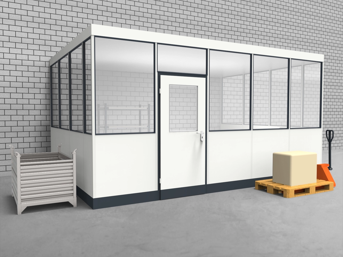 Aussenansicht für Hallenbüro 3-seitig 5,00 x 3,50 m System RS 45 von Becker Raumsysteme - Artikel HB3-5035