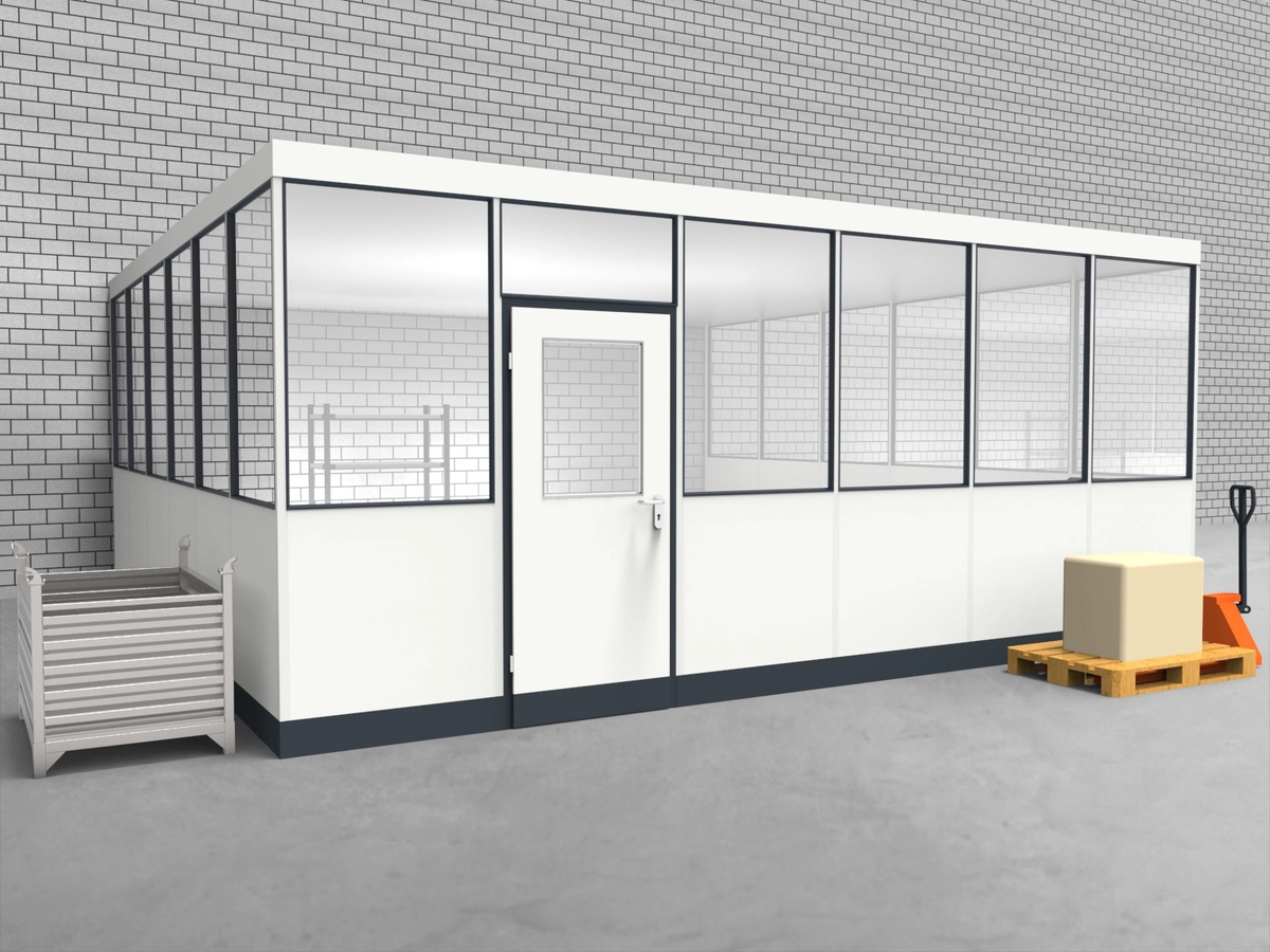 Aussenansicht für Hallenbüro 3-seitig 6,00 x 6,00 m System RS 45 von Becker Raumsysteme - Artikel HB3-6060