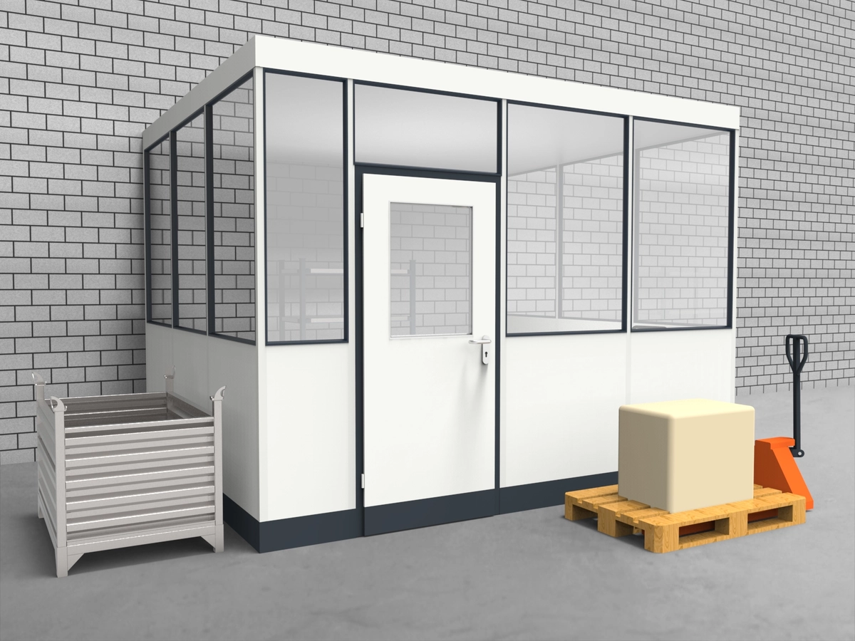Aussenansicht für Hallenbüro 3-seitig 3,50 x 3,00 m System RS 45 von Becker Raumsysteme - Artikel HB3-3530