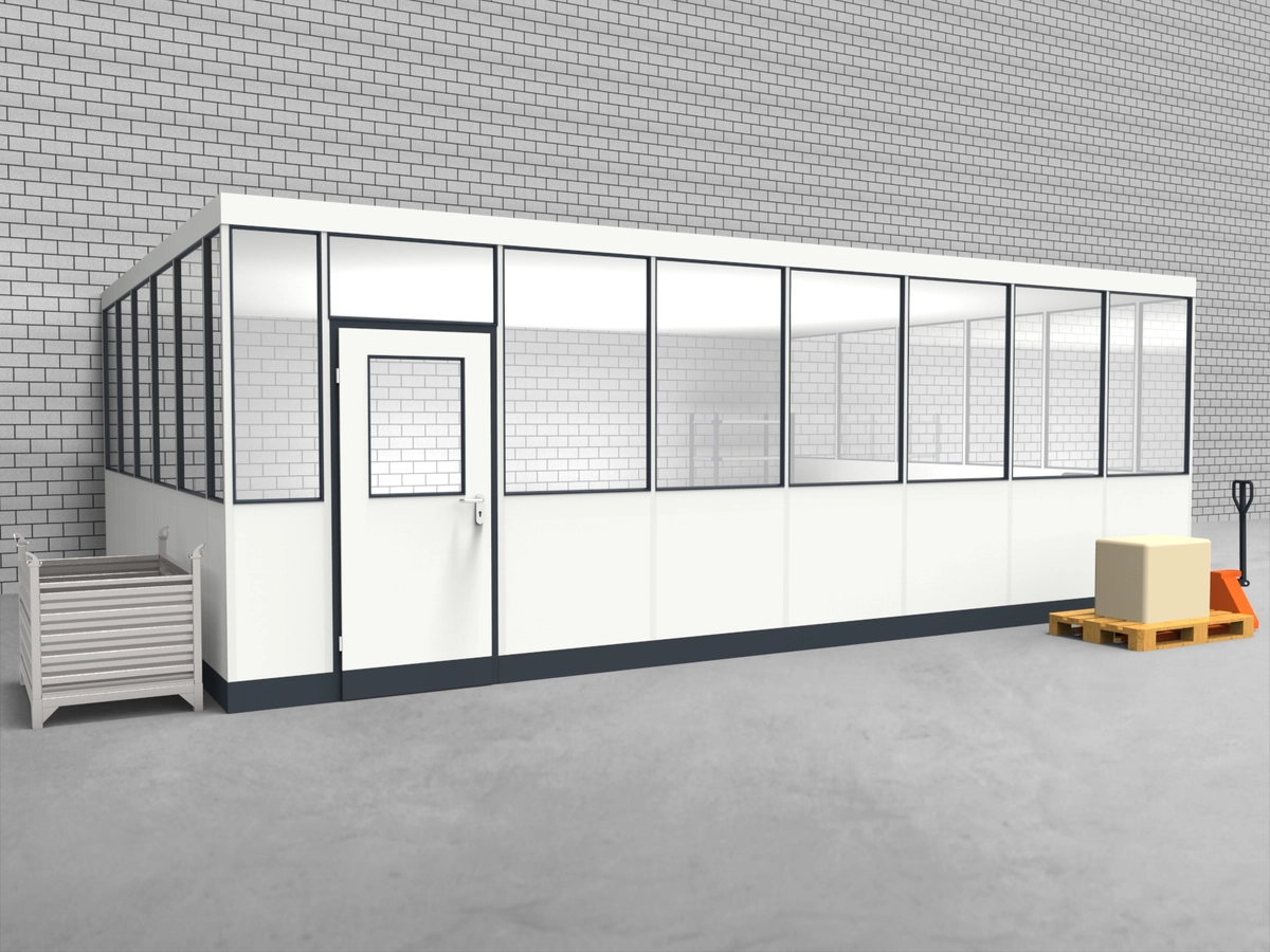 Aussenansicht für Hallenbüro 3-seitig 7,50 x 5,50 m System RS 45 von Becker Raumsysteme - Artikel HB3-7555