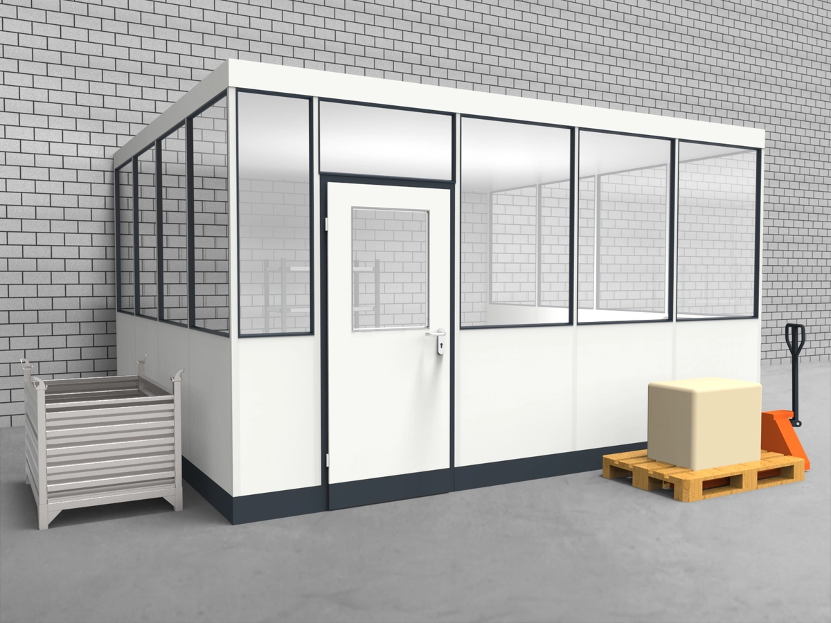 Aussenansicht für Hallenbüro 3-seitig 4,50 x 4,00 m System RS 45 von Becker Raumsysteme - Artikel HB3-4540