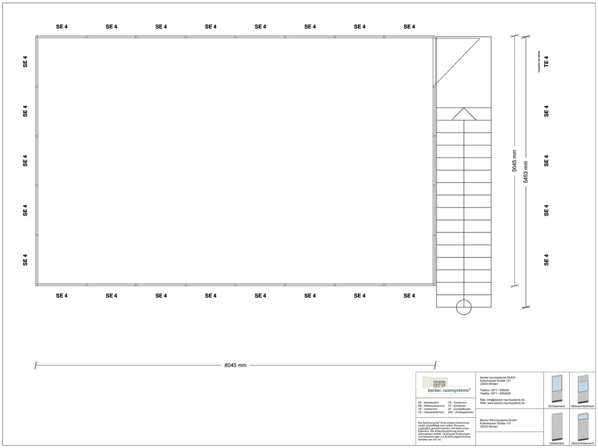 Deckenkonstruktion für Hallenbüro als Doppelstock 4-seitig 9,00 x 4,00 m System RS 45 von Becker Raumsysteme - Artikel HD4-9040