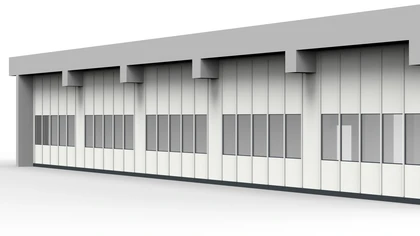 Hallenabtrennung einer Industriehalle mit Mittelsichtelementen Hallenabtrennung einer Industriehalle mit Mittelsichtelementen und Deckenanschluss der Trennwand