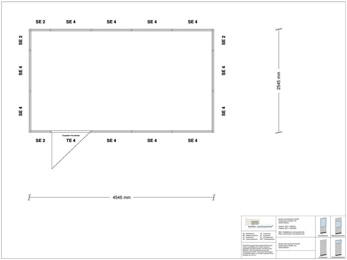 Deckenkonstruktion für Hallenbüro auf Stahlbau 4-seitig 8,00 x 6,00 m System RS 45 von Becker Raumsysteme - Artikel HS4-8060