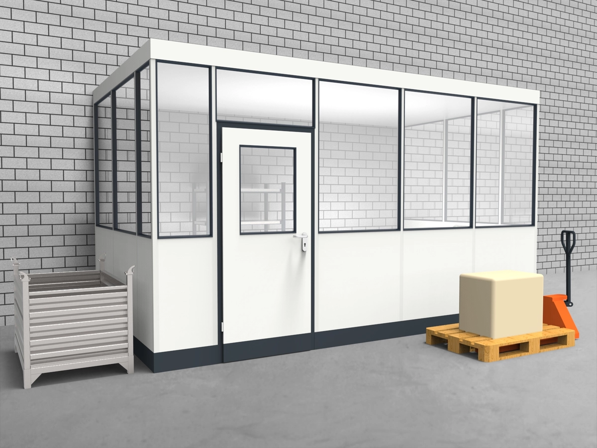 Aussenansicht für Hallenbüro 3-seitig 4,50 x 2,50 m System RS 45 von Becker Raumsysteme - Artikel HB3-4525