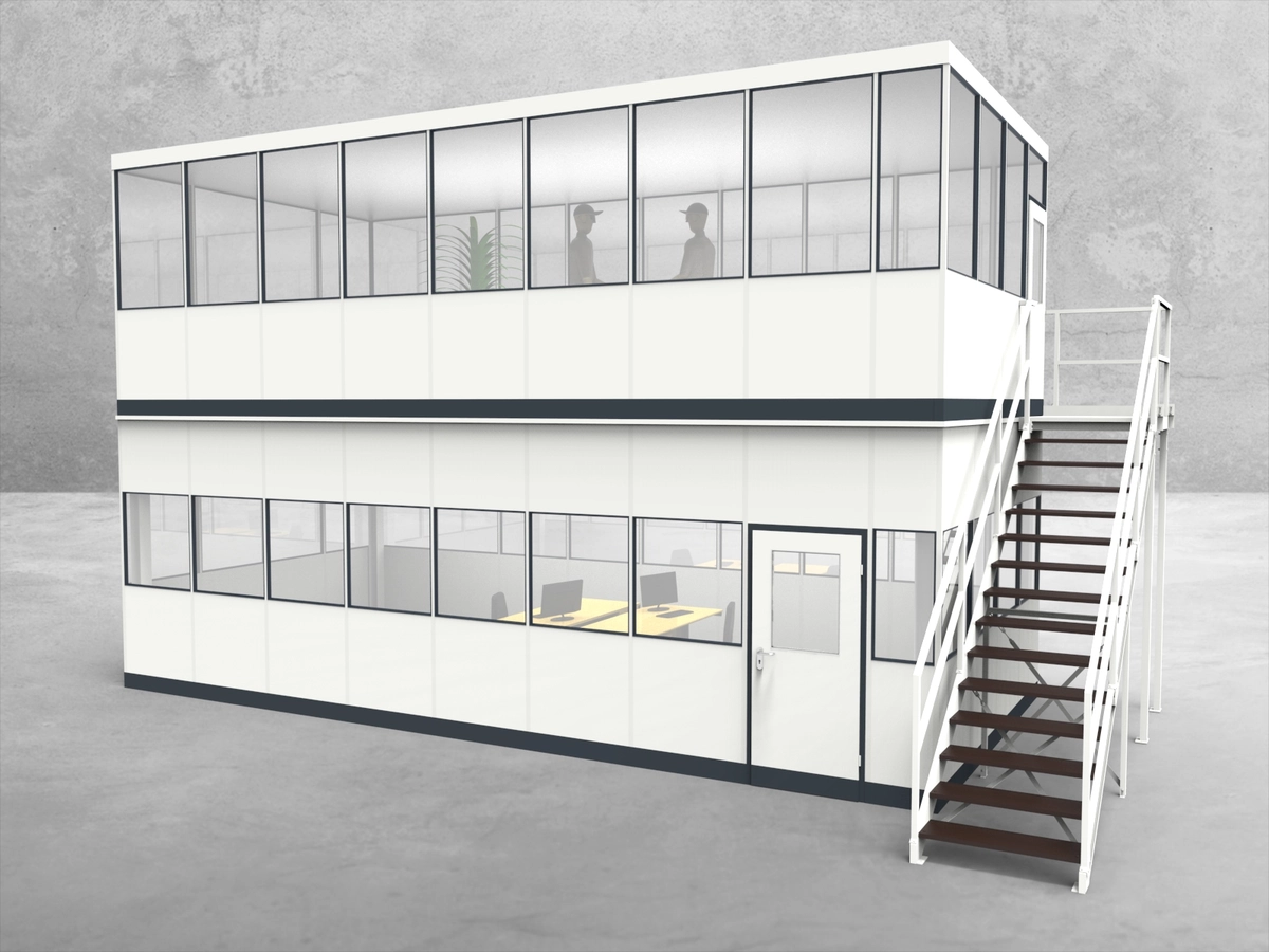 Aussenansicht für Hallenbüro als Doppelstock 4-seitig 8,50 x 4,00 m System RS 45 von Becker Raumsysteme - Artikel HD4-8540